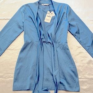 Long sleeve, blue, silk cocktail dress